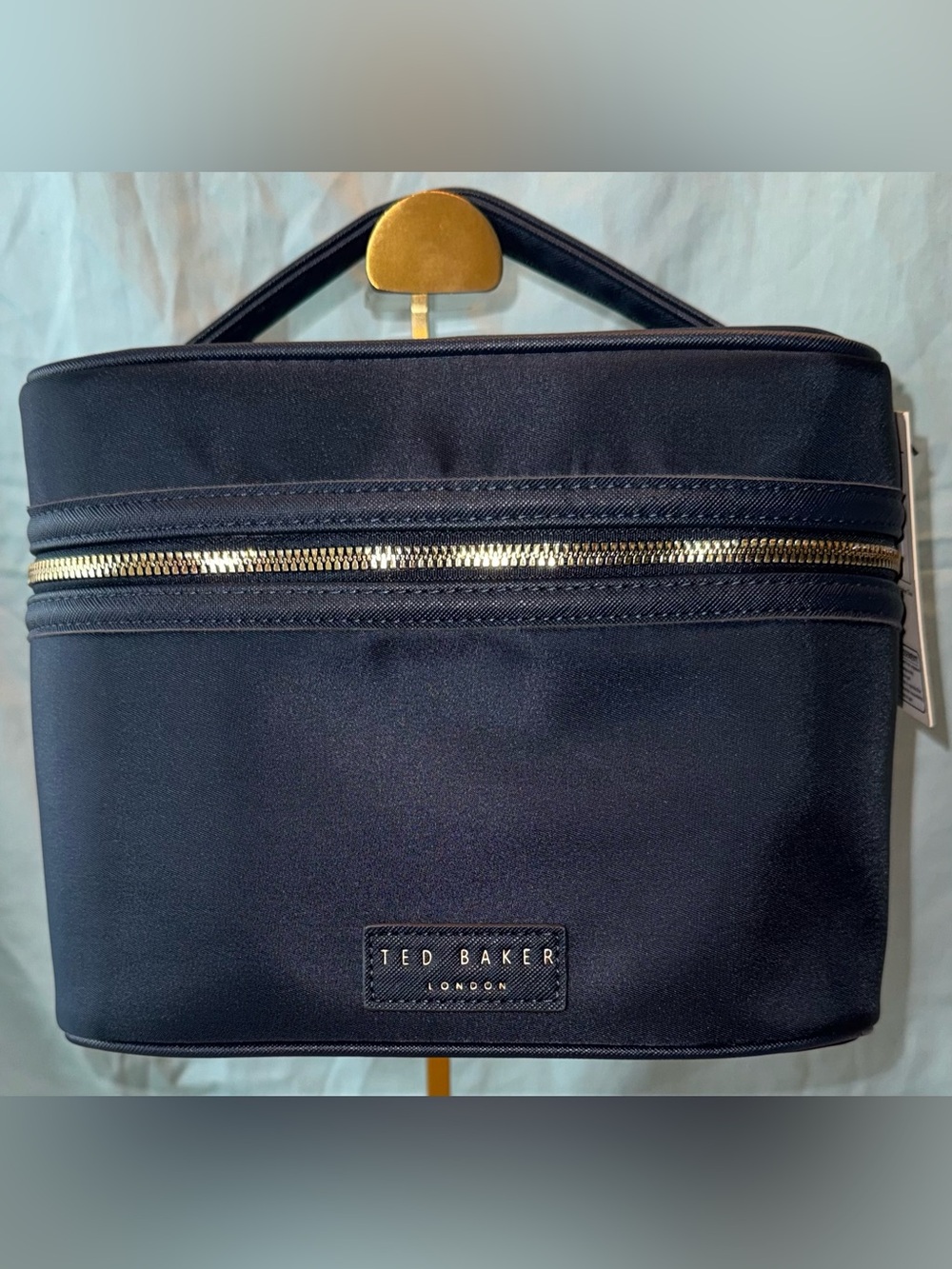 Ted Baker Navy Blue Cosmetic Travel Bag Gold Zipper & Colorful Floral Interior
